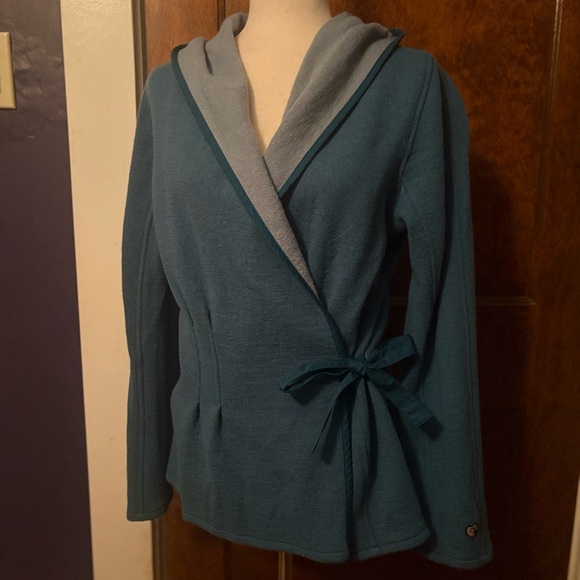 Kuhl 100% Merino Wool Teal Wrap Cardigan Jacket - Picture 5 of 11